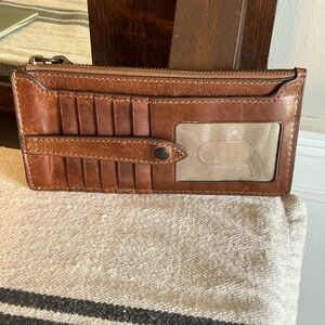 Frye Melissa Leather Snap Card Wallet Cognac Brown Retail $98